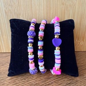 Pink and Purple Beaded Bracelet Trio